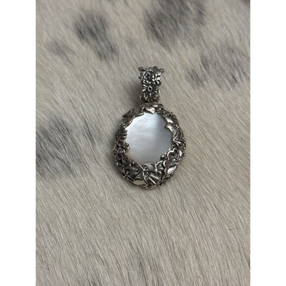 Carolyn Pollack Relios Sterling Silver Mother Pearl Pendant Enhancer Sunflowers - Picture 3 of 13